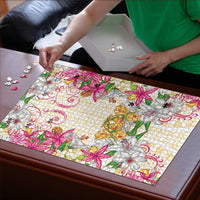 Hawaii Palaka Puzzle Yellow Tribal Pattern With Tropical Flowers - Polynesian Pride