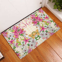 Hawaii Palaka Rubber Doormat Yellow Tribal Pattern With Tropical Flowers - Polynesian Pride