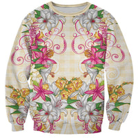 Hawaii Palaka Sweatshirt Yellow Tribal Pattern With Tropical Flowers - Polynesian Pride