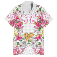 Hawaii Palaka Family Matching Off The Shoulder Long Sleeve Dress and Hawaiian Shirt White Tribal Pattern With Tropical Flowers LT05 Dad's Shirt - Short Sleeve White - Polynesian Pride