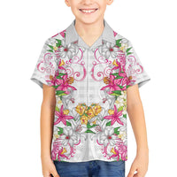Hawaii Palaka Family Matching Off Shoulder Maxi Dress and Hawaiian Shirt White Tribal Pattern With Tropical Flowers - Polynesian Pride