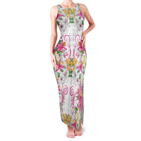 Hawaii Palaka Family Matching Tank Maxi Dress and Hawaiian Shirt White Tribal Pattern With Tropical Flowers - Polynesian Pride