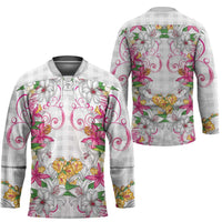 Hawaii Palaka Hockey Jersey White Tribal Pattern With Tropical Flowers - Polynesian Pride