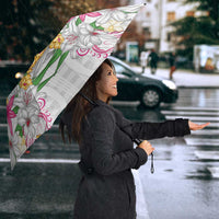 Hawaii Palaka Umbrella White Tribal Pattern With Tropical Flowers - Polynesian Pride