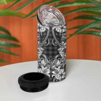 Hawaii Palaka 4 in 1 Can Cooler Tumbler Black Tribal Pattern With Tropical Flowers - Polynesian Pride
