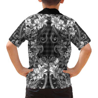 Hawaii Palaka Family Matching Tank Maxi Dress and Hawaiian Shirt Black Tribal Pattern With Tropical Flowers LT05 - Polynesian Pride