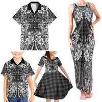 Hawaii Palaka Family Matching Tank Maxi Dress and Hawaiian Shirt Black Tribal Pattern With Tropical Flowers LT05 - Polynesian Pride