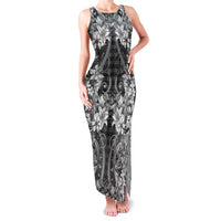 Hawaii Palaka Family Matching Tank Maxi Dress and Hawaiian Shirt Black Tribal Pattern With Tropical Flowers LT05 Mom's Dress Black - Polynesian Pride