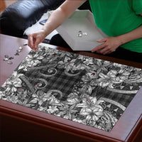 Hawaii Palaka Puzzle Black Tribal Pattern With Tropical Flowers - Polynesian Pride