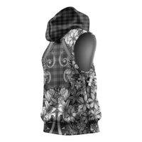 Hawaii Palaka Sleeveless Hoodie Black Tribal Pattern With Tropical Flowers - Polynesian Pride