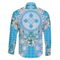 Hawaii Cyan Palaka Family Matching Mermaid Dress and Hawaiian Shirt With Tapa Pattern Tropical Flowers LT05 - Polynesian Pride