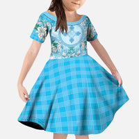 Hawaii Cyan Palaka Family Matching Puletasi and Hawaiian Shirt With Tapa Pattern Tropical Flowers - Polynesian Pride