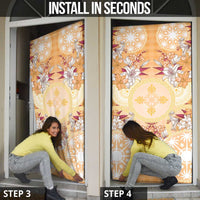 Hawaii Peach Palaka Door Cover With Tapa Pattern Tropical Flowers - Polynesian Pride