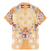 Hawaii Peach Palaka Family Matching Mermaid Dress and Hawaiian Shirt With Tapa Pattern Tropical Flowers LT05 - Polynesian Pride