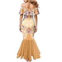 Hawaii Peach Palaka Family Matching Mermaid Dress and Hawaiian Shirt With Tapa Pattern Tropical Flowers LT05 - Polynesian Pride