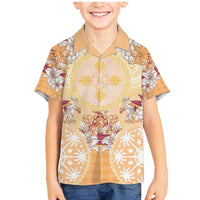Hawaii Peach Palaka Family Matching Mermaid Dress and Hawaiian Shirt With Tapa Pattern Tropical Flowers LT05 Son's Shirt Peach - Polynesian Pride