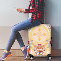 Hawaii Peach Palaka Luggage Cover With Tapa Pattern Tropical Flowers - Polynesian Pride