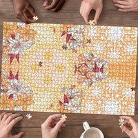 Hawaii Peach Palaka Puzzle With Tapa Pattern Tropical Flowers - Polynesian Pride