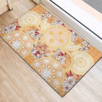 Hawaii Peach Palaka Rubber Doormat With Tapa Pattern Tropical Flowers - Polynesian Pride