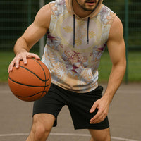 Hawaii Peach Palaka Sleeveless Hoodie With Tapa Pattern Tropical Flowers - Polynesian Pride