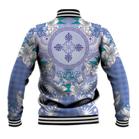 Hawaii Violet Palaka Baseball Jacket With Tapa Pattern Tropical Flowers - Polynesian Pride
