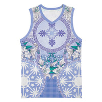 Hawaii Violet Palaka Basketball Jersey With Tapa Pattern Tropical Flowers - Polynesian Pride