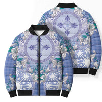 Hawaii Violet Palaka Bomber Puffer Jacket With Tapa Pattern Tropical Flowers - Polynesian Pride