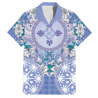 Hawaii Violet Palaka Family Matching Long Sleeve Bodycon Dress and Hawaiian Shirt With Tapa Pattern Tropical Flowers LT05 Dad's Shirt - Short Sleeve Violet - Polynesian Pride