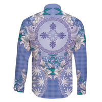 Hawaii Violet Palaka Family Matching Off The Shoulder Long Sleeve Dress and Hawaiian Shirt With Tapa Pattern Tropical Flowers LT05 - Polynesian Pride