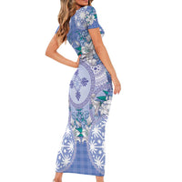 Hawaii Violet Palaka Family Matching Short Sleeve Bodycon Dress and Hawaiian Shirt With Tapa Pattern Tropical Flowers LT05 - Polynesian Pride