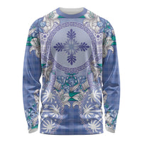 Hawaii Violet Palaka Long Sleeve Shirt With Tapa Pattern Tropical Flowers - Polynesian Pride
