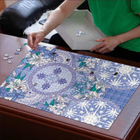 Hawaii Violet Palaka Puzzle With Tapa Pattern Tropical Flowers - Polynesian Pride