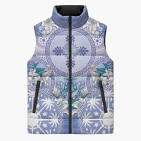 Hawaii Violet Palaka Sleeveless Puffer Jacket With Tapa Pattern Tropical Flowers - Polynesian Pride