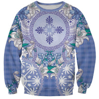 Hawaii Violet Palaka Sweatshirt With Tapa Pattern Tropical Flowers - Polynesian Pride