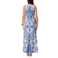 Hawaii Violet Palaka Tank Maxi Dress With Tapa Pattern Tropical Flowers LT05 - Polynesian Pride