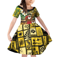 Vanuatu Christmas Family Matching Off Shoulder Short Dress and Hawaiian Shirt Ni-Van Santa Retro Style LT05 Daughter's Dress Colorful - Polynesian Pride