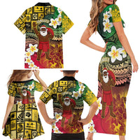 Vanuatu Christmas Family Matching Short Sleeve Bodycon Dress and Hawaiian Shirt Ni-Van Santa Retro Style LT05 - Polynesian Pride