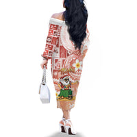 Hawaii Mele Kalikimaka Family Matching Off The Shoulder Long Sleeve Dress and Hawaiian Shirt Hula Santa Retro Style Red LT05 - Polynesian Pride