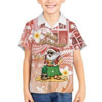 Hawaii Mele Kalikimaka Family Matching Off The Shoulder Long Sleeve Dress and Hawaiian Shirt Hula Santa Retro Style Red LT05 Son's Shirt Red - Polynesian Pride