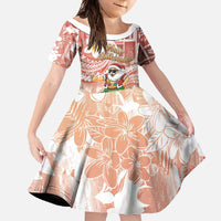Hawaii Mele Kalikimaka Family Matching Off Shoulder Maxi Dress and Hawaiian Shirt Hula Santa Retro Style Red LT05 Daughter's Dress Red - Polynesian Pride