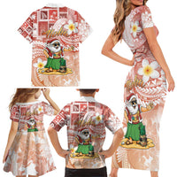 Hawaii Mele Kalikimaka Family Matching Short Sleeve Bodycon Dress and Hawaiian Shirt Hula Santa Retro Style Red LT05 - Polynesian Pride