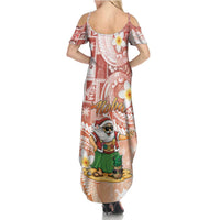 Hawaii Mele Kalikimaka Family Matching Summer Maxi Dress and Hawaiian Shirt Hula Santa Retro Style Red LT05 - Polynesian Pride