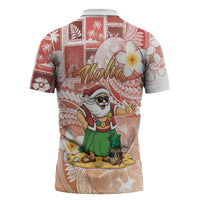 Hawaii Mele Kalikimaka Zipper Polo Shirt Hula Santa Retro Style Red - Polynesian Pride