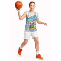 Hawaii Mele Kalikimaka Basketball Jersey Hula Santa Retro Style Blue LT05 - Polynesian Pride