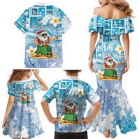 Hawaii Mele Kalikimaka Family Matching Mermaid Dress and Hawaiian Shirt Hula Santa Retro Style Blue LT05 - Polynesian Pride