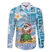 Hawaii Mele Kalikimaka Family Matching Mermaid Dress and Hawaiian Shirt Hula Santa Retro Style Blue LT05 Dad's Shirt - Long Sleeve Blue - Polynesian Pride