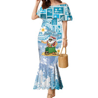 Hawaii Mele Kalikimaka Family Matching Mermaid Dress and Hawaiian Shirt Hula Santa Retro Style Blue LT05 Mom's Dress Blue - Polynesian Pride