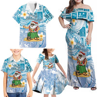 Hawaii Mele Kalikimaka Family Matching Off Shoulder Maxi Dress and Hawaiian Shirt Hula Santa Retro Style Blue LT05 - Polynesian Pride