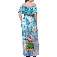 Hawaii Mele Kalikimaka Family Matching Off Shoulder Maxi Dress and Hawaiian Shirt Hula Santa Retro Style Blue LT05 - Polynesian Pride