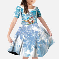 Hawaii Mele Kalikimaka Family Matching Puletasi and Hawaiian Shirt Hula Santa Retro Style Blue - Polynesian Pride